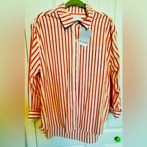 Lola River striped shirt, front button, size L